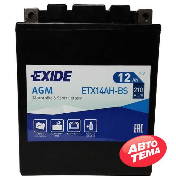 Аккумулятор EXIDE AGM (ETX14A​H-BS) 12Ah-12v - 