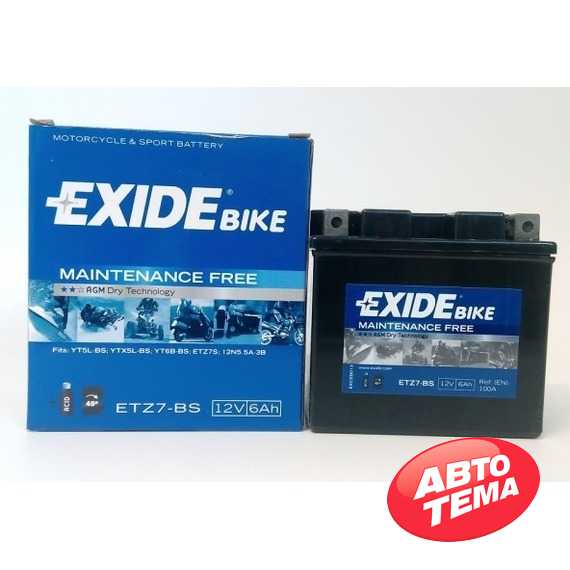 Купити Акумулятор EXIDE AGM (ETZ7-BS​) 6Ah-12v (113х70х105) R, EN100